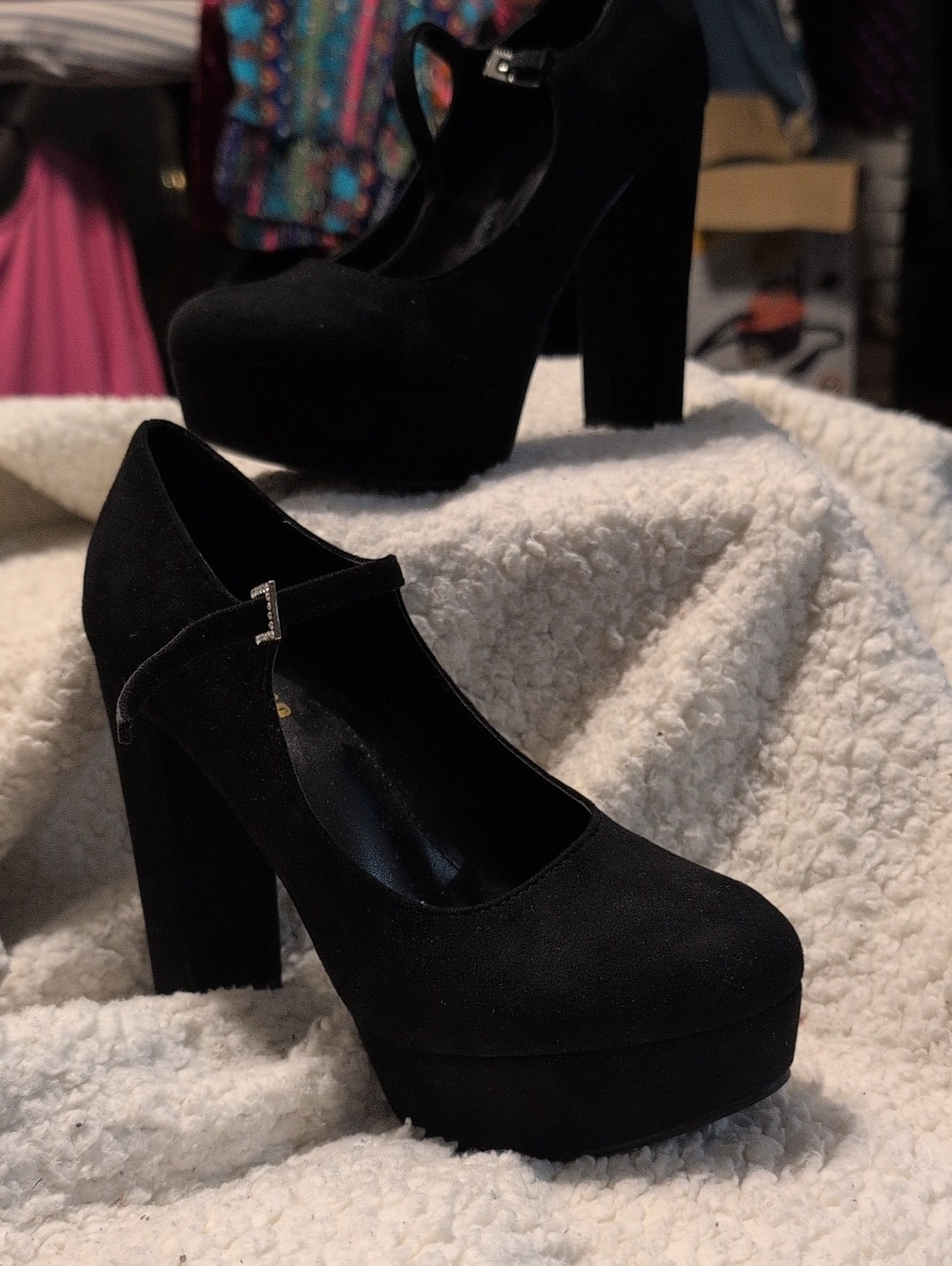 MicKoine  Black Suede Platform Mary Jane Pumps